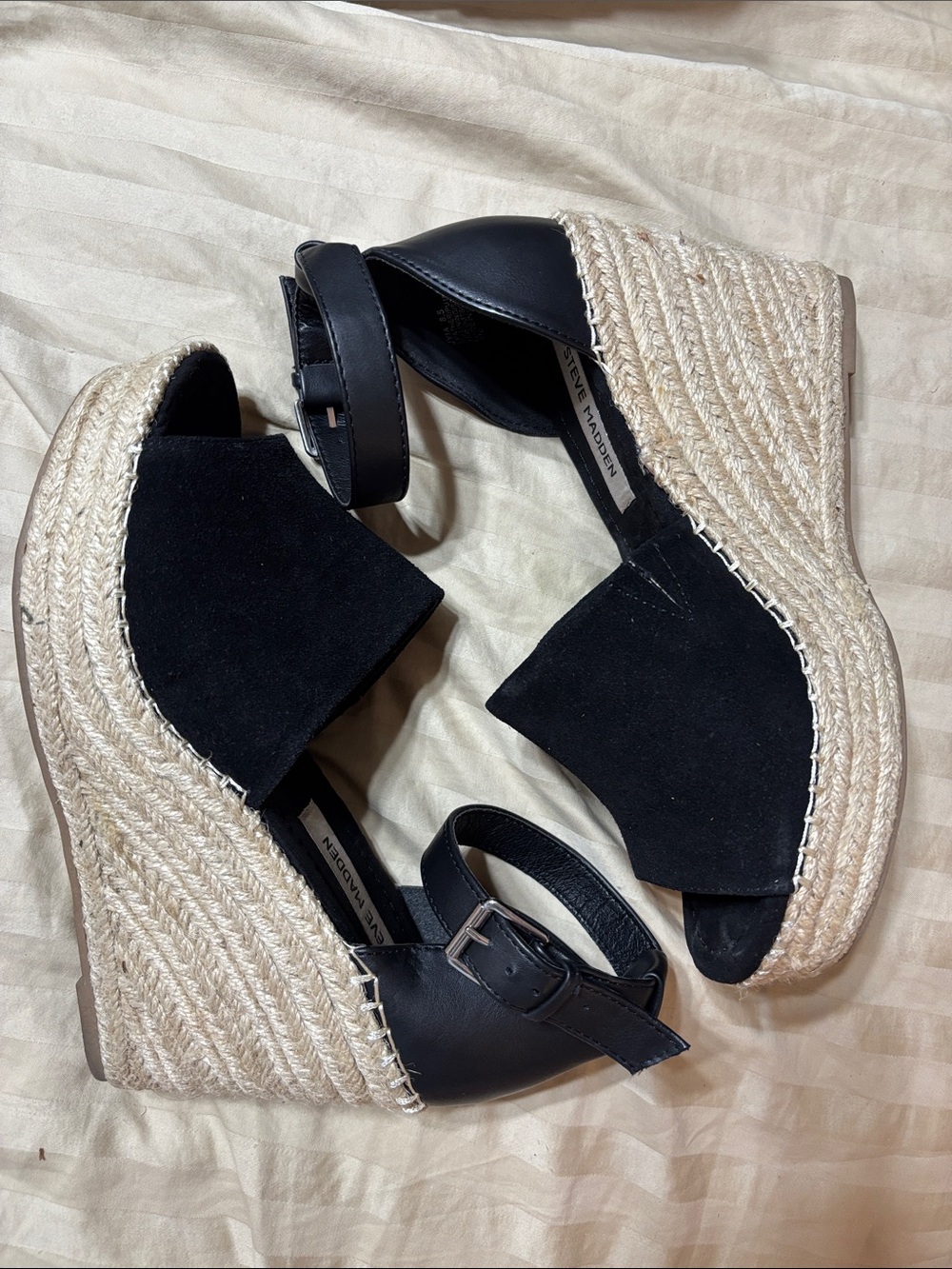 Steve Madden Black Espadrille Wedge Sandals with Ankle Strap